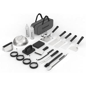 Cuisinart 24-Piece Griddle Tool Set with Storage Tote, Stainless Steel Flat Top Grill Accessories with Spatulas, Melting Dome, Smash Burger Press, Scraper & Tongs, Perfect for BBQ, Tailgates, Camping