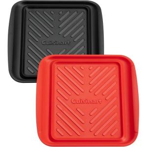 Cuisinart Grilling Prep & Serve Trays, 17×10.5 inch BBQ Tray Safe for Food Handling, 2 Dishwasher Safe Nesting Trays Black & Red, Perfect Grilling Accessories for Cooked & Raw Meat, Fits 6 Burgers(Small 10.5″ x 10.5″)