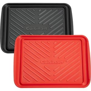 Cuisinart Grilling Prep & Serve Trays, 17×10.5 inch BBQ Tray Safe for Food Handling, 2 Dishwasher Safe Nesting Trays Black & Red, Perfect Grilling Accessories for Cooked & Raw Meat, Fits 6 Burgers(Medium – 17″ x 10.5″)
