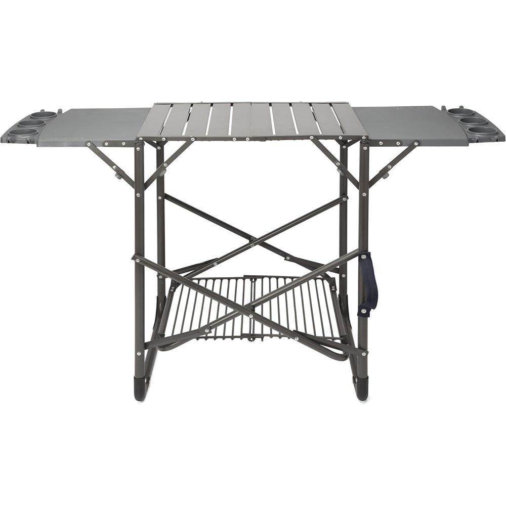 imageCuisinart Take Along Grill Stand Lightweight Portable Folding Table with Side Tables Cup Holders Tool Hooks and Storage Shelf Collapsible Table No Assembly Required for BBQs and Camping
