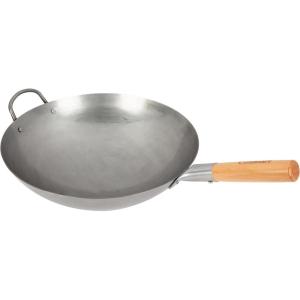 Cuisinart 14” Carbon Steel Hammered Wok, Traditional Round Bottom, Stir Fry Pan with Wooden & Helper Handle for Authentic Asian Cuisine, Wok Hei Cooking Perfect for Stir-Fry, Sauté & Deep Fry(14″ Carbon Steel Hammered Wok)