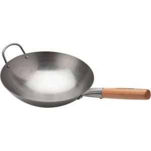 Cuisinart 14” Carbon Steel Hammered Wok, Traditional Round Bottom, Stir Fry Pan with Wooden & Helper Handle for Authentic Asian Cuisine, Wok Hei Cooking Perfect for Stir-Fry, Sauté & Deep Fry(12″ Carbon Steel Hammered Wok)
