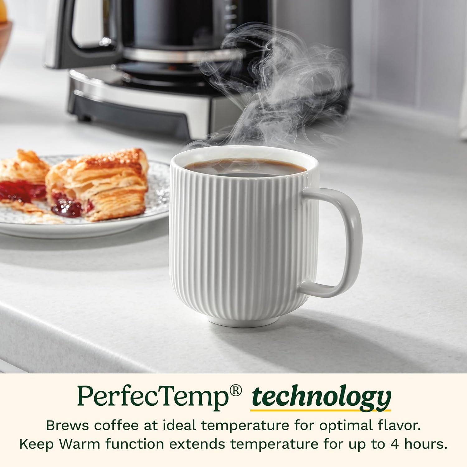 imageCuisinart Coffee Maker 14Cup PerfecTemp Programmable Coffee Machine Glass Carafe with 14 Cup Setting Brew Strength Control Brew Pause and Over Ice Function Black Stainless Steel DCC3500BKSWhite