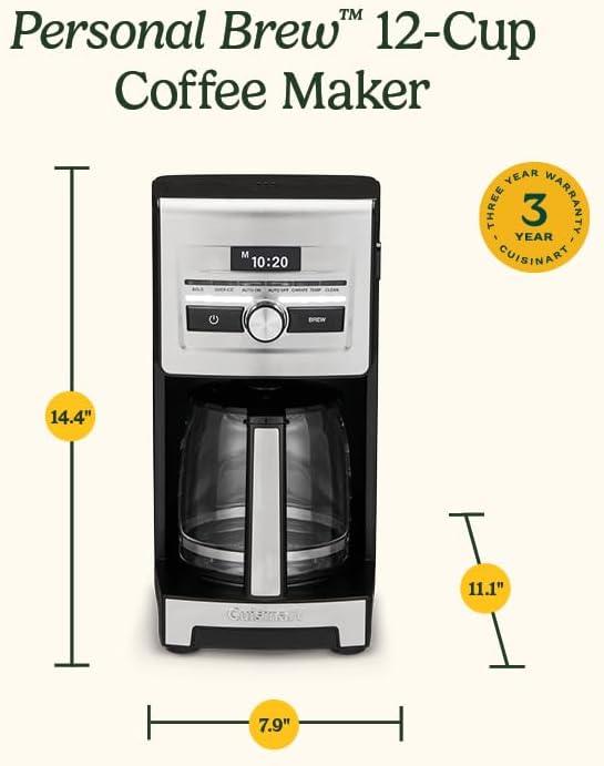 imageCuisinart Personal Brew 12Cup Coffee Maker Automatic Coffee Machine Programmable Coffee Maker for Home Brewing Convenience with Adjustable Brew Strength Stainless SteelBlack DCC12