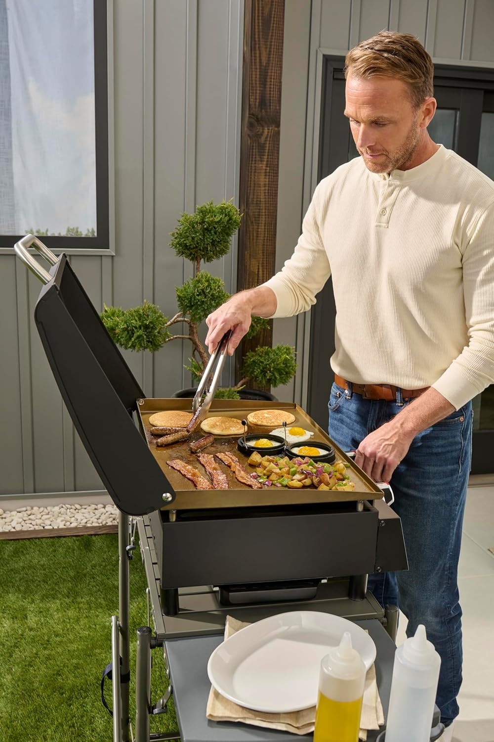 imageCuisinart 22 Tabletop Gas Griddle with Hood Easy Assembly Compact Outdoor FlatTop Grill with Grease Cup 300 Sq In Cooking Space Perfect for Camping Tailgates amp BBQs