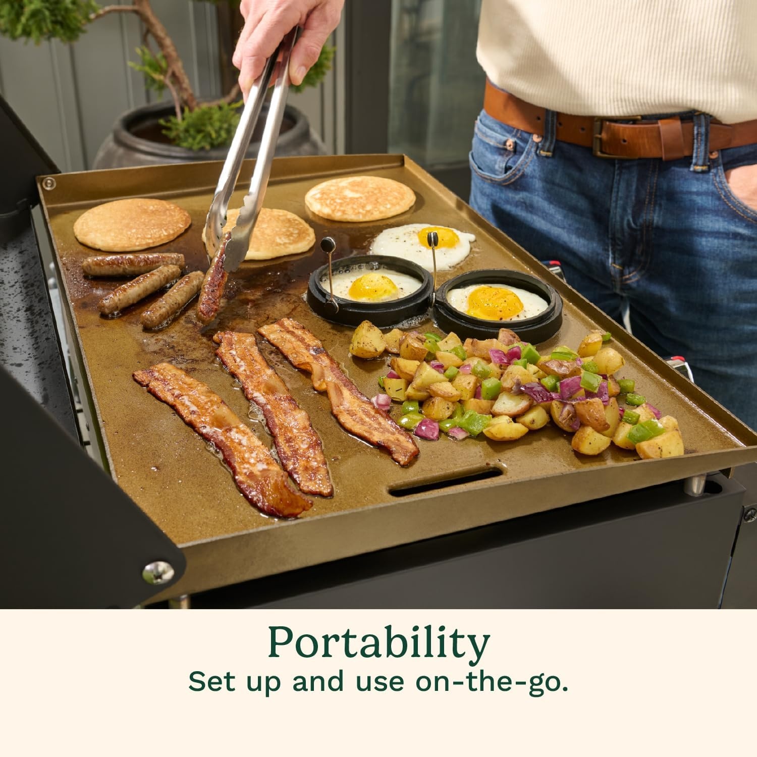 imageCuisinart 22 Tabletop Gas Griddle with Hood Easy Assembly Compact Outdoor FlatTop Grill with Grease Cup 300 Sq In Cooking Space Perfect for Camping Tailgates amp BBQs
