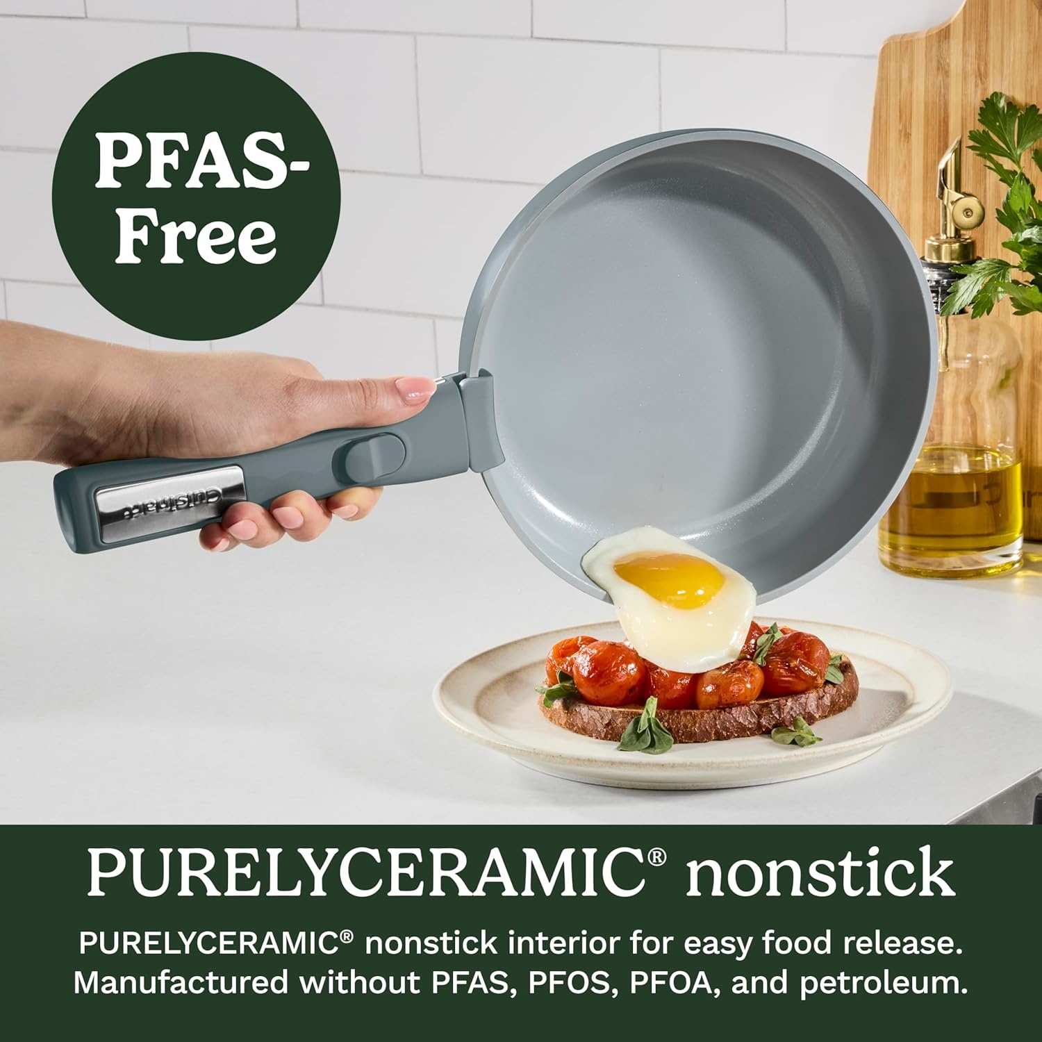 image:imageCuisinart 13Pc ClickSmart Nonstick Detachable Handle Ceramic Cookware Pots and Pans Set Stackable SpaceSaving Design Compatible with All Stovetops Induction amp Oven Safe PURELYCERAMICEarl Grey