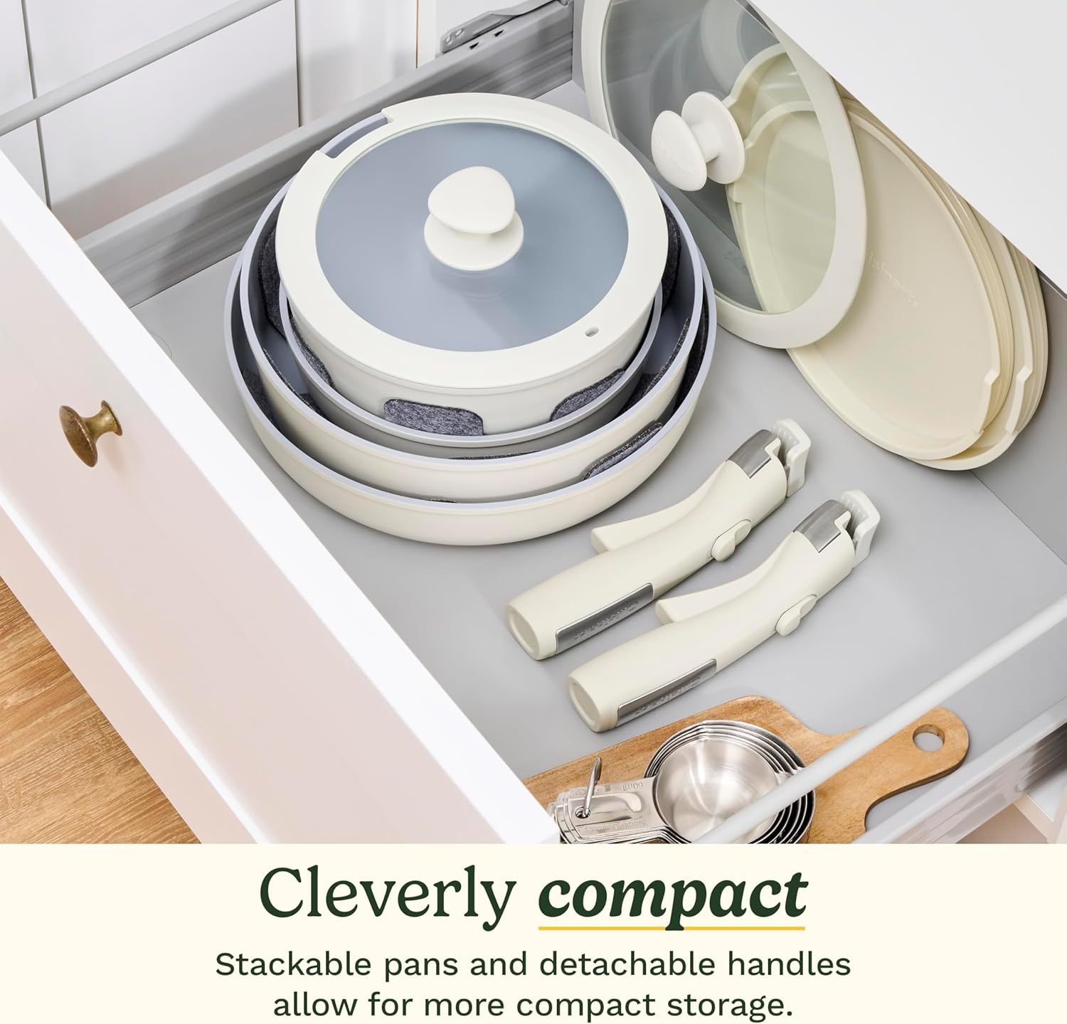 image:imageCuisinart 13Pc ClickSmart Nonstick Detachable Handle Ceramic Cookware Pots and Pans Set Stackable SpaceSaving Design Compatible with All Stovetops Induction amp Oven Safe PURELYCERAMICTahini