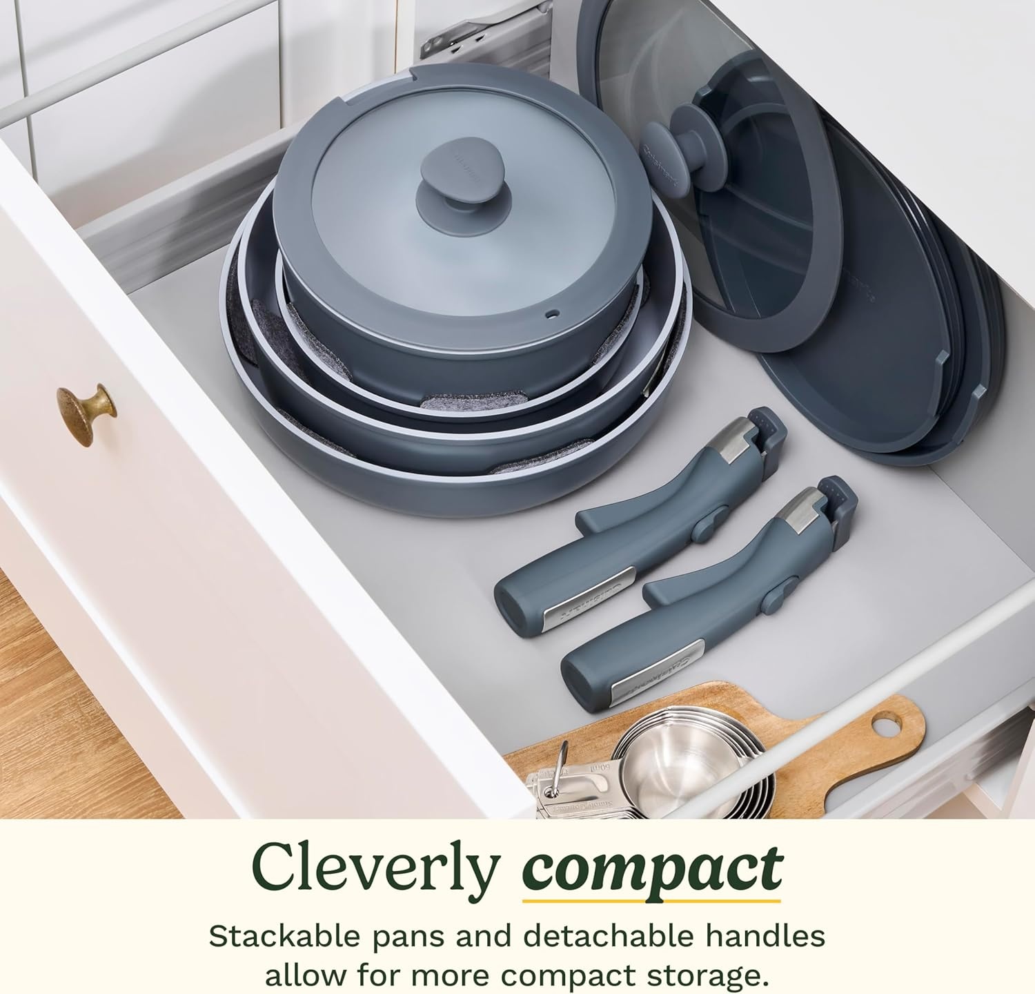 image:imageCuisinart 13Pc ClickSmart Nonstick Detachable Handle Ceramic Cookware Pots and Pans Set Stackable SpaceSaving Design Compatible with All Stovetops Induction amp Oven Safe PURELYCERAMICEarl Grey