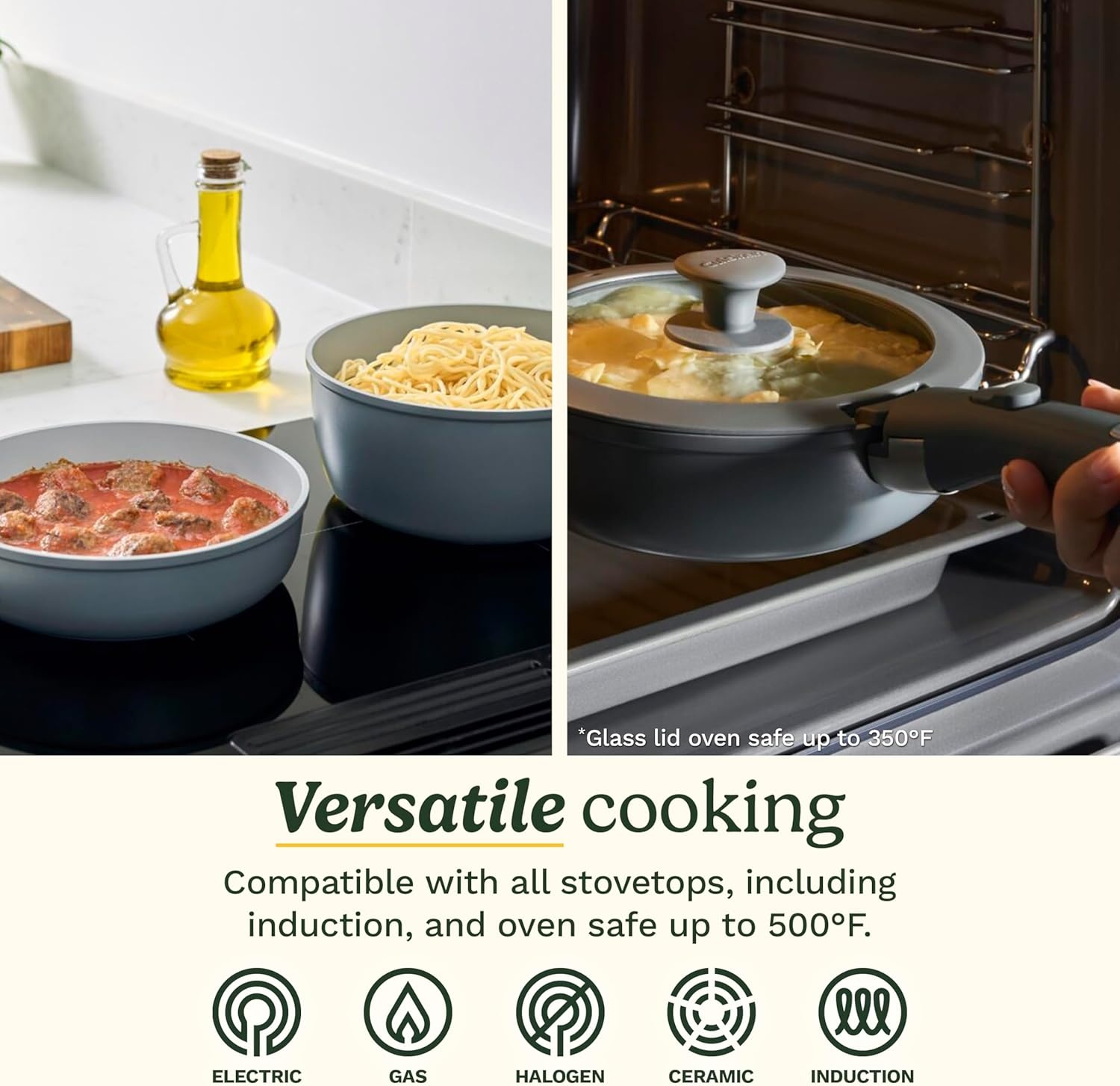 image:imageCuisinart 13Pc ClickSmart Nonstick Detachable Handle Ceramic Cookware Pots and Pans Set Stackable SpaceSaving Design Compatible with All Stovetops Induction amp Oven Safe PURELYCERAMICEarl Grey