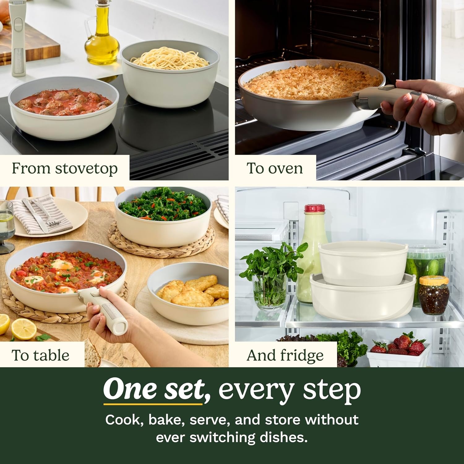 image:imageCuisinart 13Pc ClickSmart Nonstick Detachable Handle Ceramic Cookware Pots and Pans Set Stackable SpaceSaving Design Compatible with All Stovetops Induction amp Oven Safe PURELYCERAMICTahini