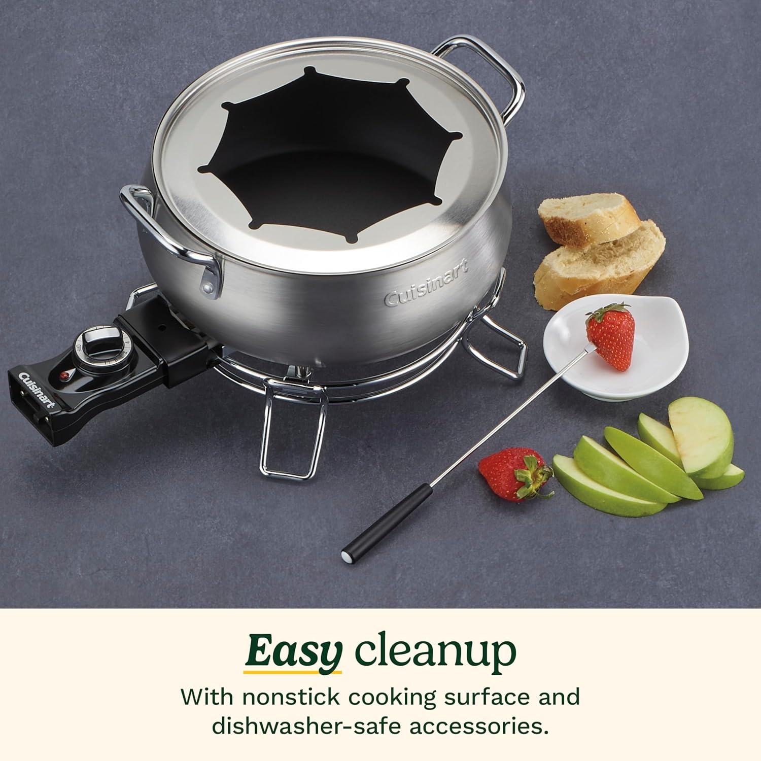 image:imageCuisinart Fondue Pot Set 3Quart Stainless Steel Electric Fondue Pot for Chocolate Cheese Broth and Oil Includes 8 Forks Temperature Control Nonstick Interior Dishwasher Safe CFO3SSNASPot