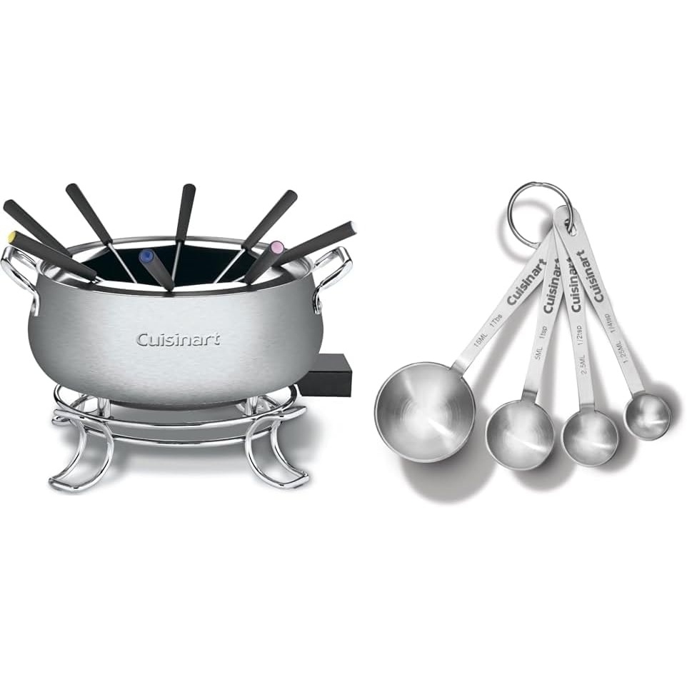 image:imageCuisinart Fondue Pot 3 Quart For Chocolate Cheese Broth Oil Stainless Steel CFO3SSP1 amp CTG00SMP Stainless Steel Measuring Spoons Set of 4Silver