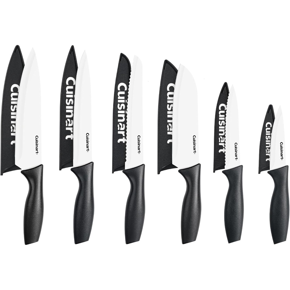 image:imageCuisinart Knife Set 12pc Ceramic Coated Knife Set with 6 Blades amp 6 Blade Guards Lightweight Stainless Steel Durable amp Dishwasher Safe Soft BlackBlackWhite