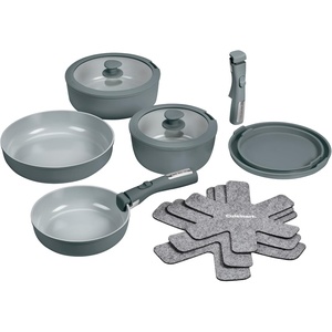 Cuisinart 13-Pc ClickSmart Nonstick Detachable Handle Ceramic Cookware, Pots and Pans Set, Stackable Space-Saving Design, Compatible with All Stovetops, Induction & Oven Safe, PURELYCERAMIC(Earl Grey)