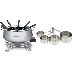 Cuisinart Fondue Pot, 3 Quart, For Chocolate, Cheese, Broth, Oil, Stainless Steel, CFO-3SSP1 & CTG-00-SMC Stainless Steel Measuring Cups, Set of 4,Silver