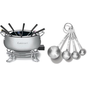 Cuisinart Fondue Pot, 3 Quart, For Chocolate, Cheese, Broth, Oil, Stainless Steel, CFO-3SSP1 & CTG-00-SMP Stainless Steel Measuring Spoons, Set of 4,Silver