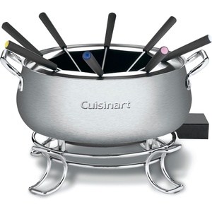Cuisinart Fondue Pot Set, 3-Quart Stainless Steel Electric Fondue Pot for Chocolate, Cheese, Broth, and Oil, Includes 8 Forks, Temperature Control, Nonstick Interior, Dishwasher Safe, CFO-3SSNAS(Pot)