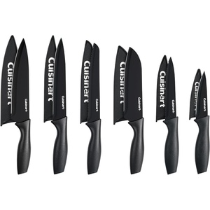 Cuisinart Knife Set, 12pc Ceramic Coated Knife Set with 6 Blades & 6 Blade Guards, Lightweight, Stainless Steel, Durable & Dishwasher Safe (Soft Black)(Black)