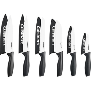 Cuisinart Knife Set, 12pc Ceramic Coated Knife Set with 6 Blades & 6 Blade Guards, Lightweight, Stainless Steel, Durable & Dishwasher Safe (Soft Black)(Black/White)