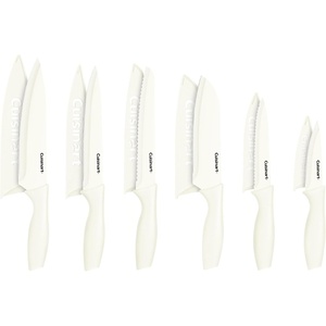 Cuisinart Knife Set, 12pc Ceramic Coated Knife Set with 6 Blades & 6 Blade Guards, Lightweight, Stainless Steel, Durable & Dishwasher Safe (Soft Black)(Cream)