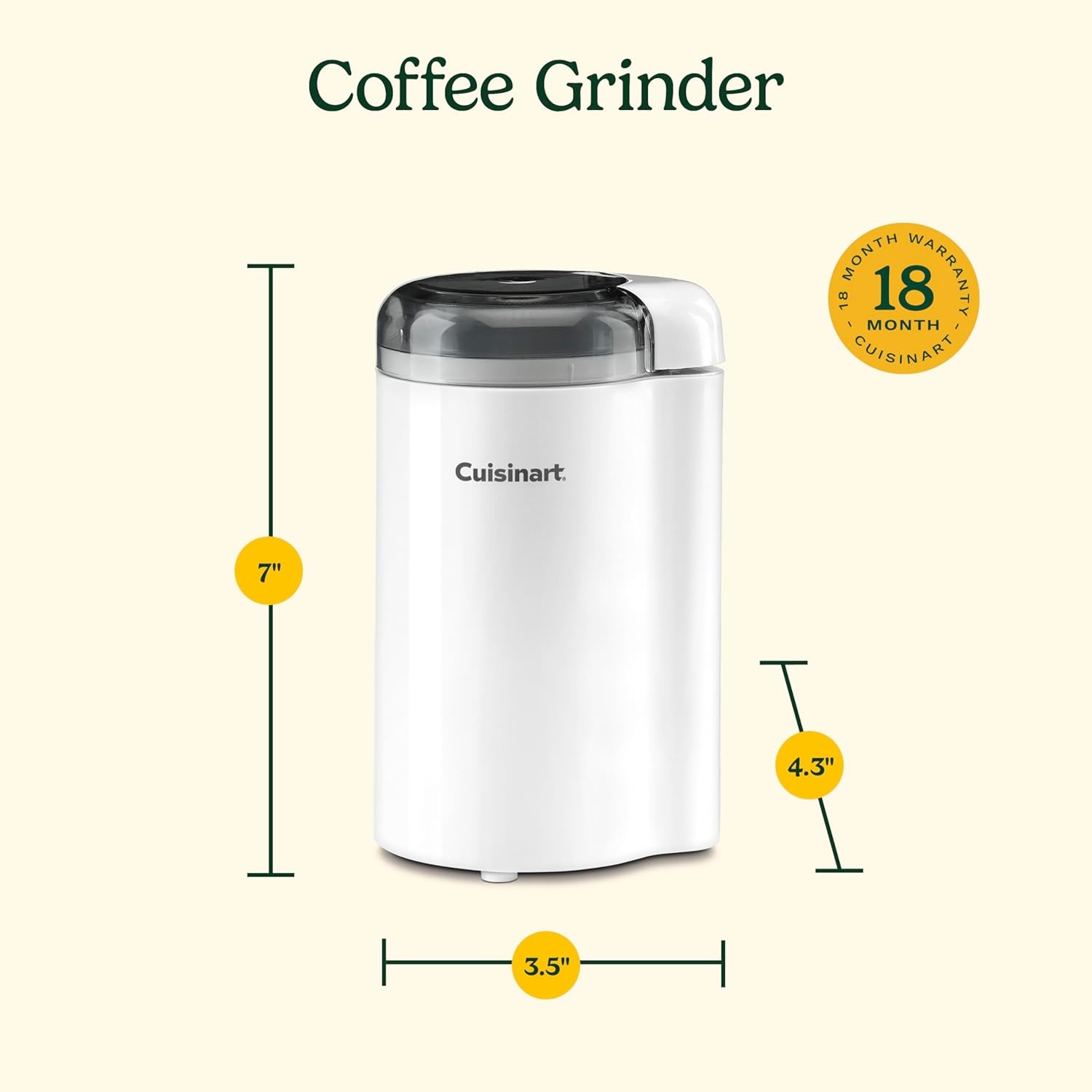 image:imageCuisinart Coffee Grinder One Touch Control Coffee Bean Grinder with Stainless Steel Bowl and Blades 25 oz70g Capacity Enough for 12 Cups OnOff Switch with Safety Interlock DCG20N WhiteWhite